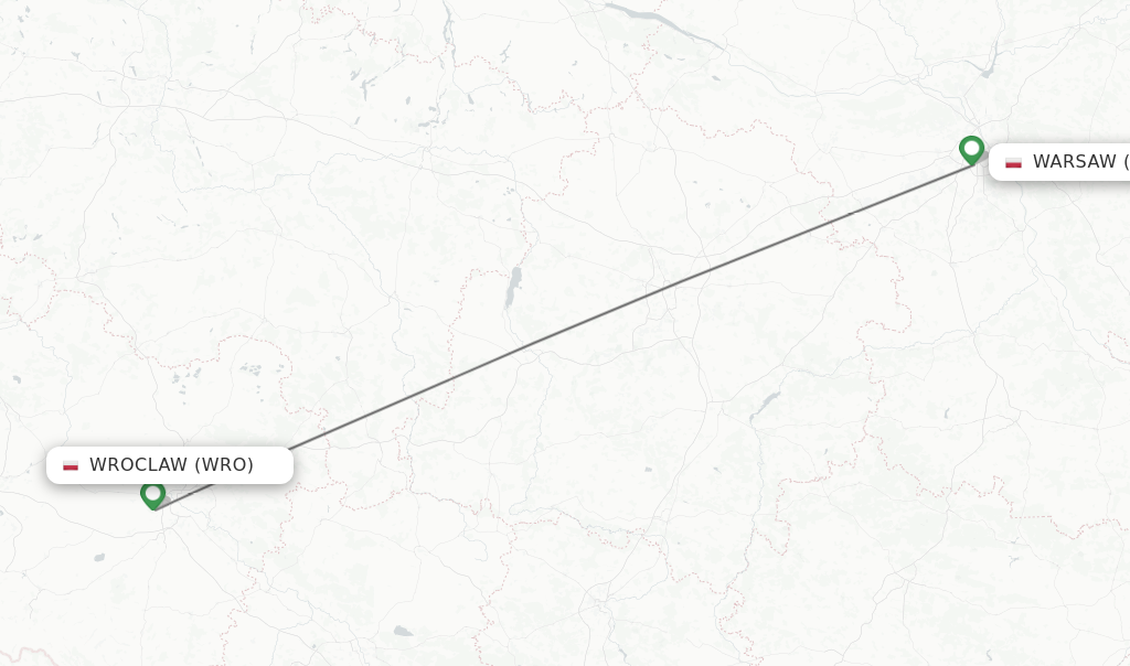 Flights from Wroclaw to Warsaw route map