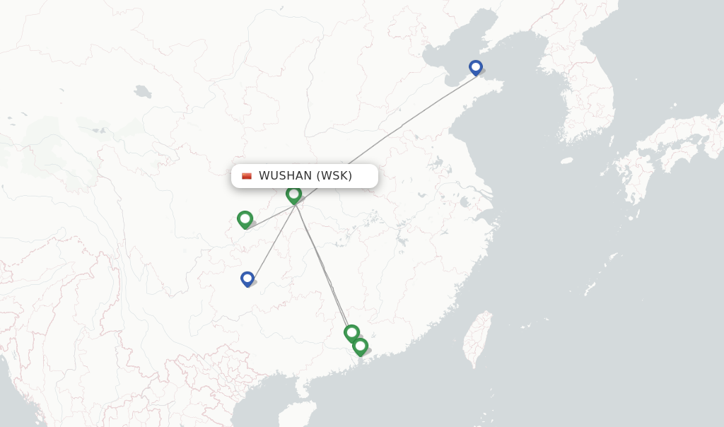 Flights from Wushan to Xian route map