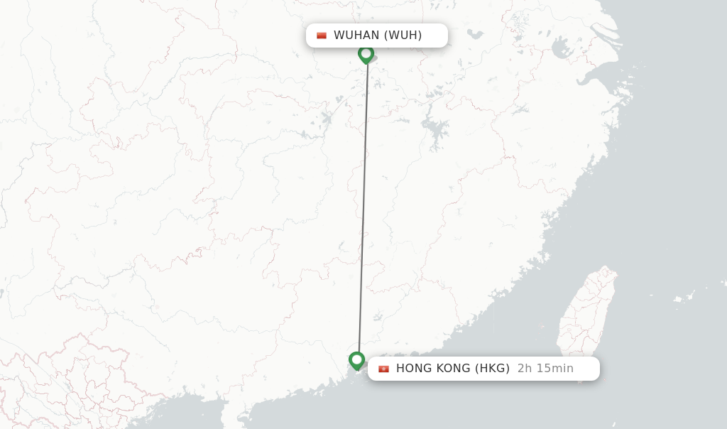 Flights from Wuhan to Hong Kong route map