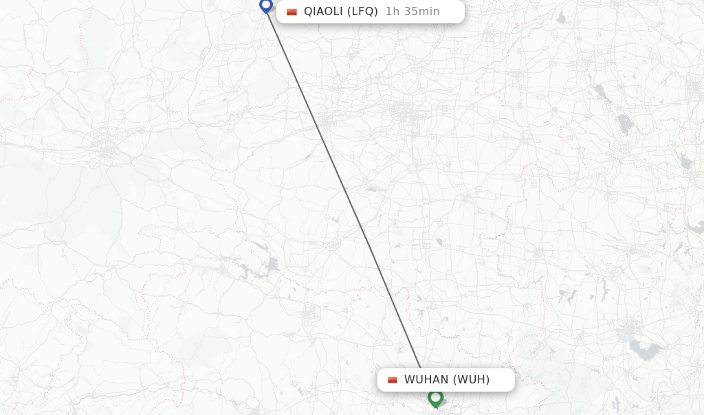 Flights from Wuhan to Qiaoli route map
