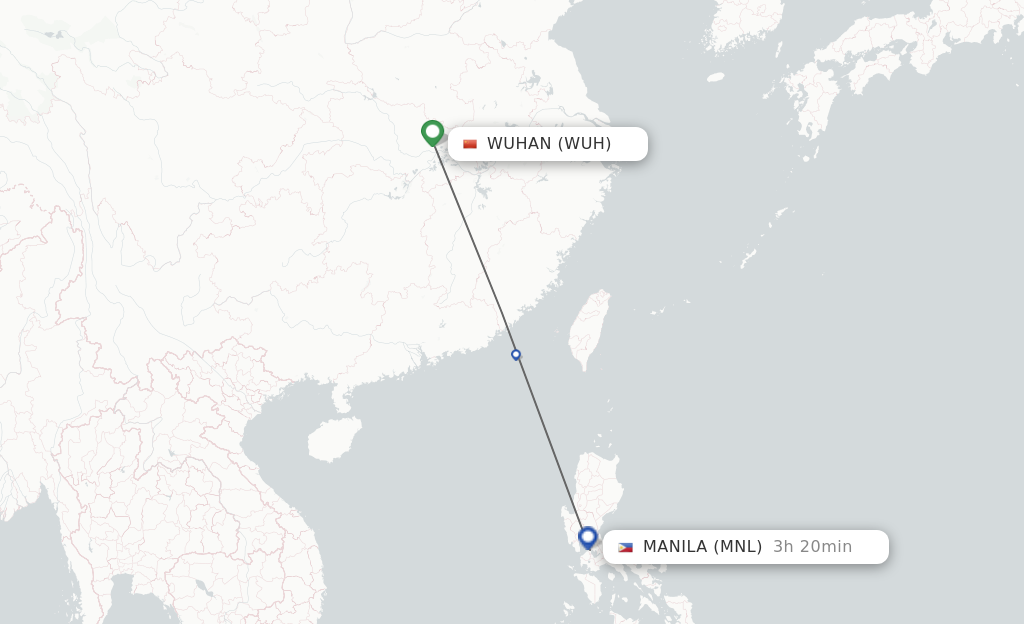 Flights from Wuhan to Manila route map