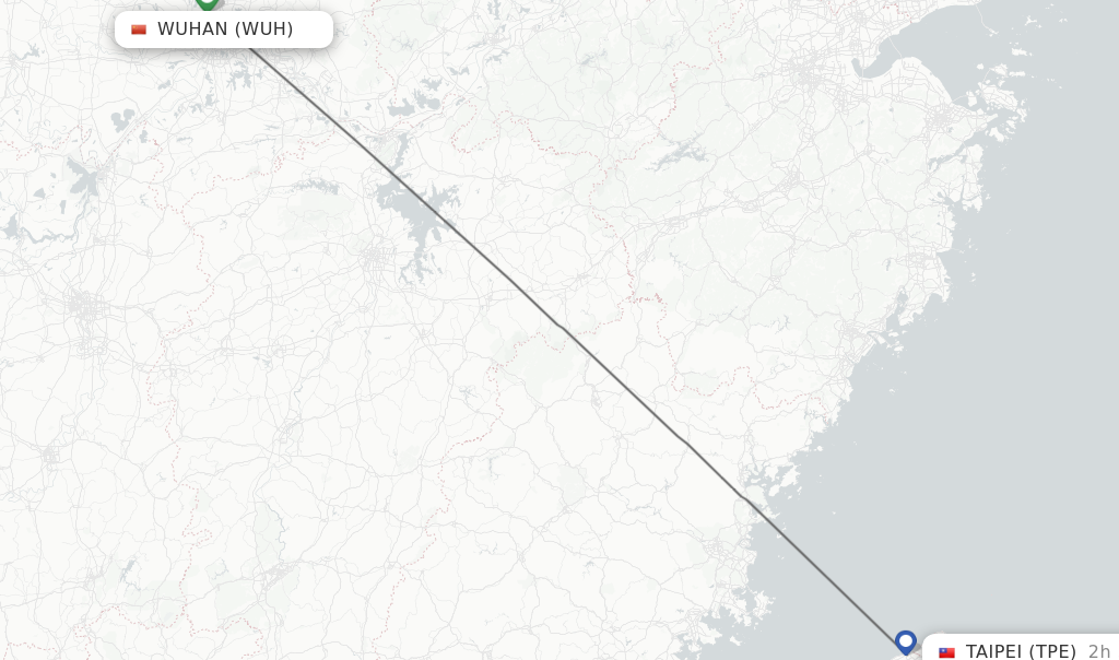 Flights from Wuhan to Taipei route map