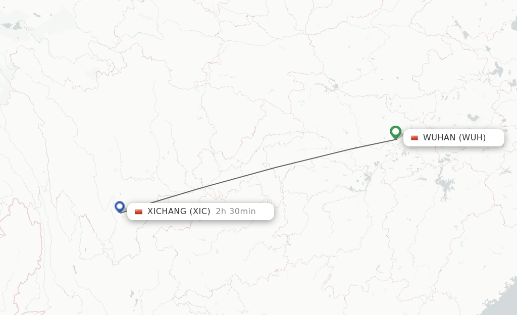 Flights from Wuhan to Xichang route map