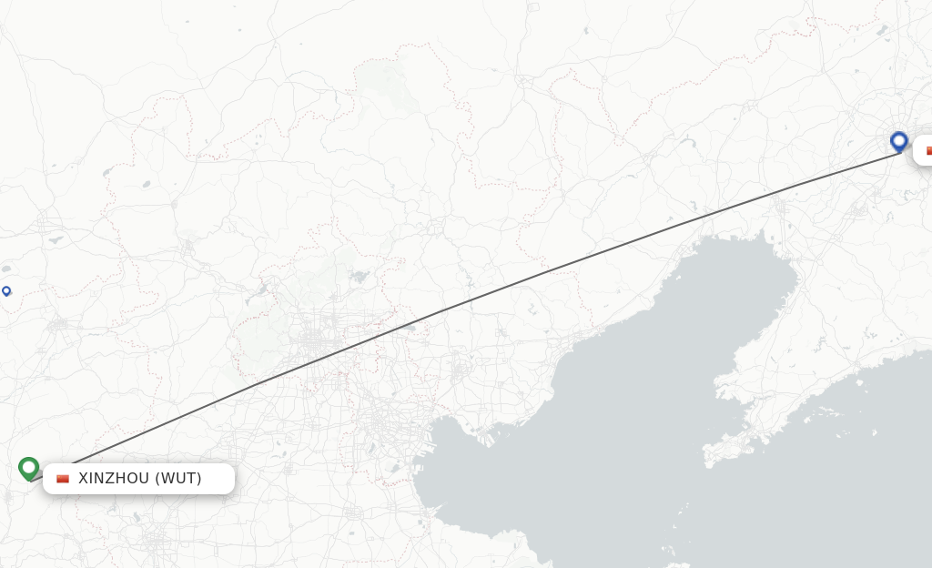 Flights from Xinzhou to Shenyang route map