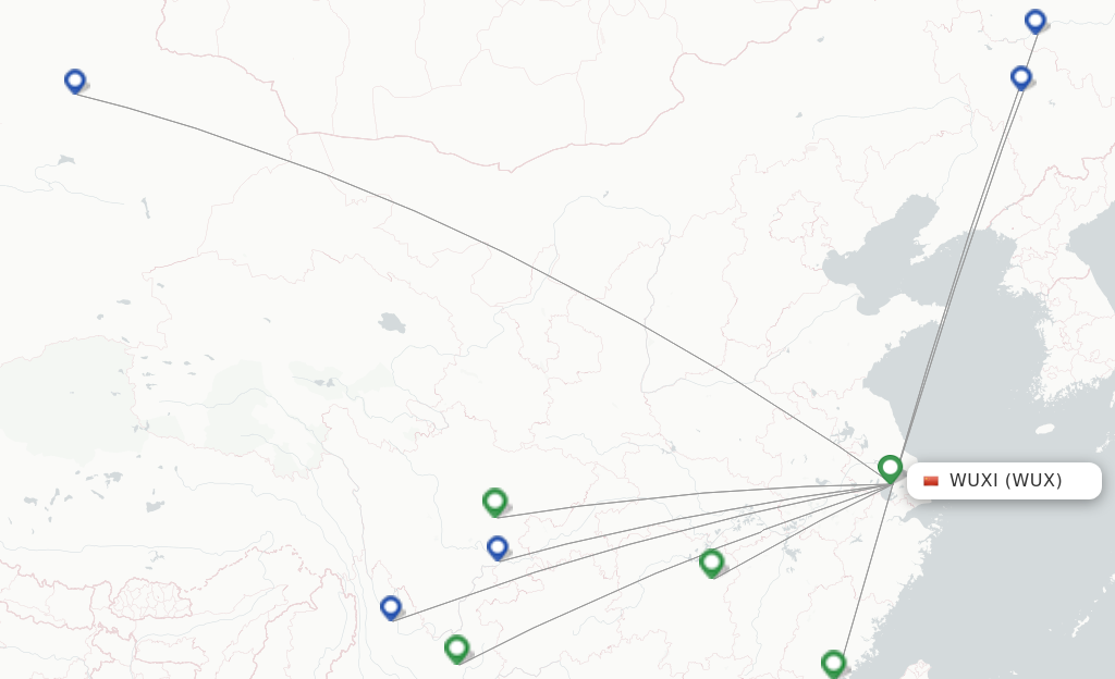 Route map with flights from Wuxi with Air Travel