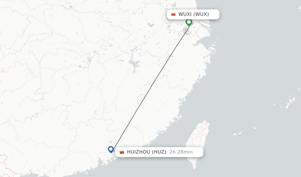Flights from Wuxi to Huizhou route map
