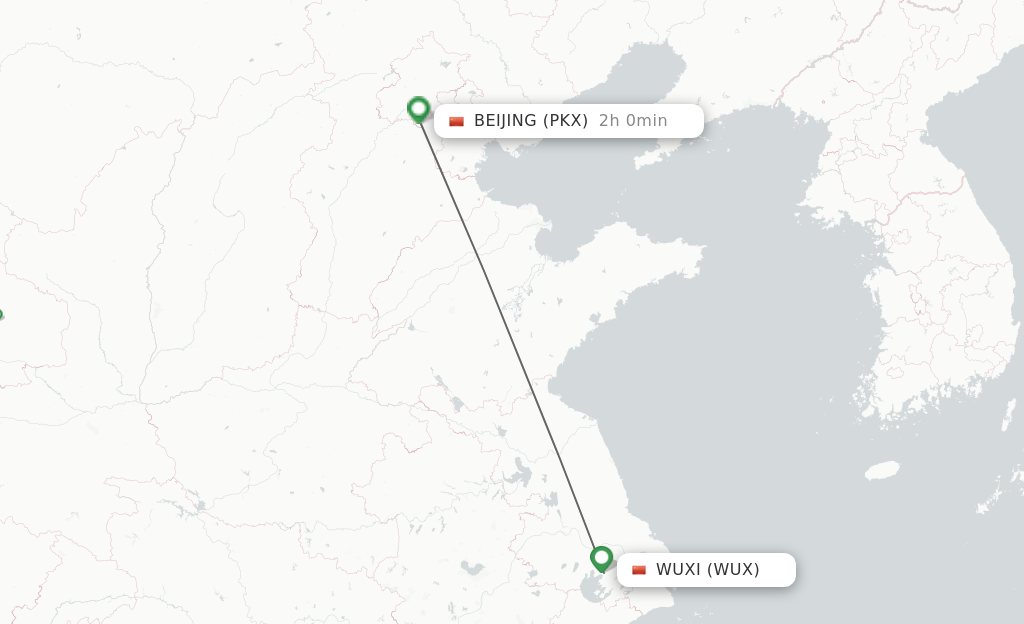 Flights from Wuxi to Beijing route map