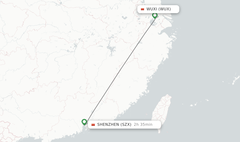 Flights from Wuxi to Shenzhen route map