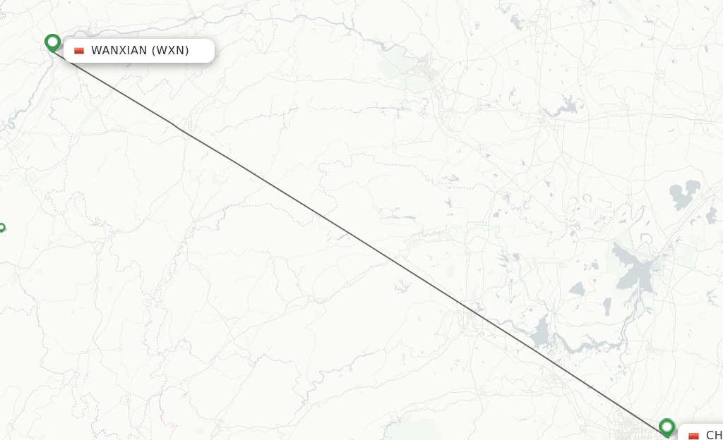 Flights from Wanxian to Changsha route map