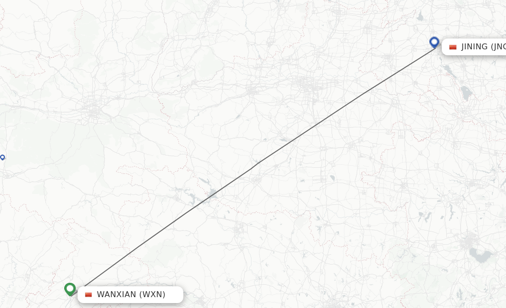 Flights from Wanxian to Jining route map