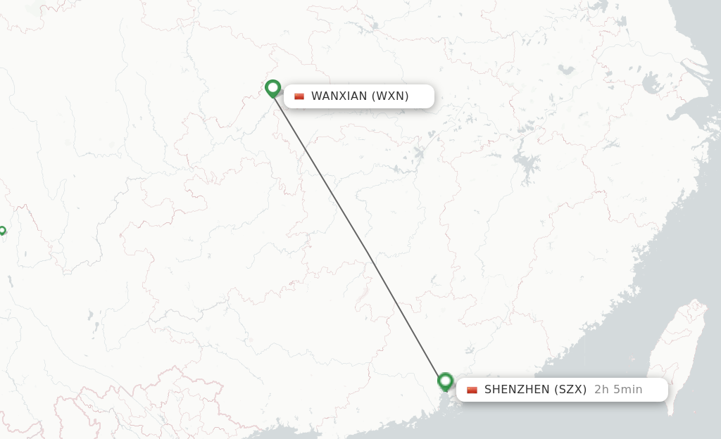 Flights from Shenzhen to Wanxian route map