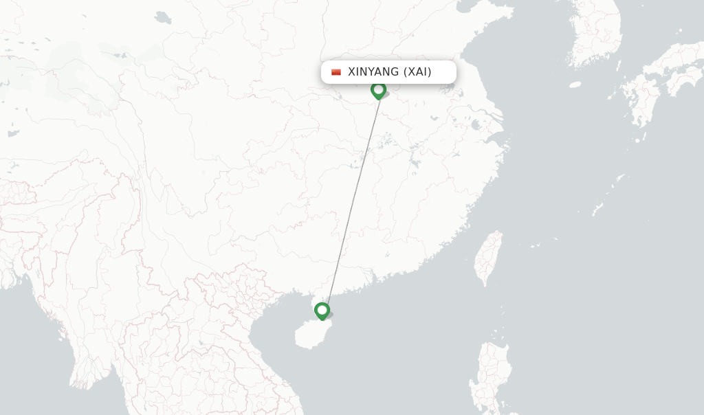 Route map with flights from Xinyang with GX Airlines