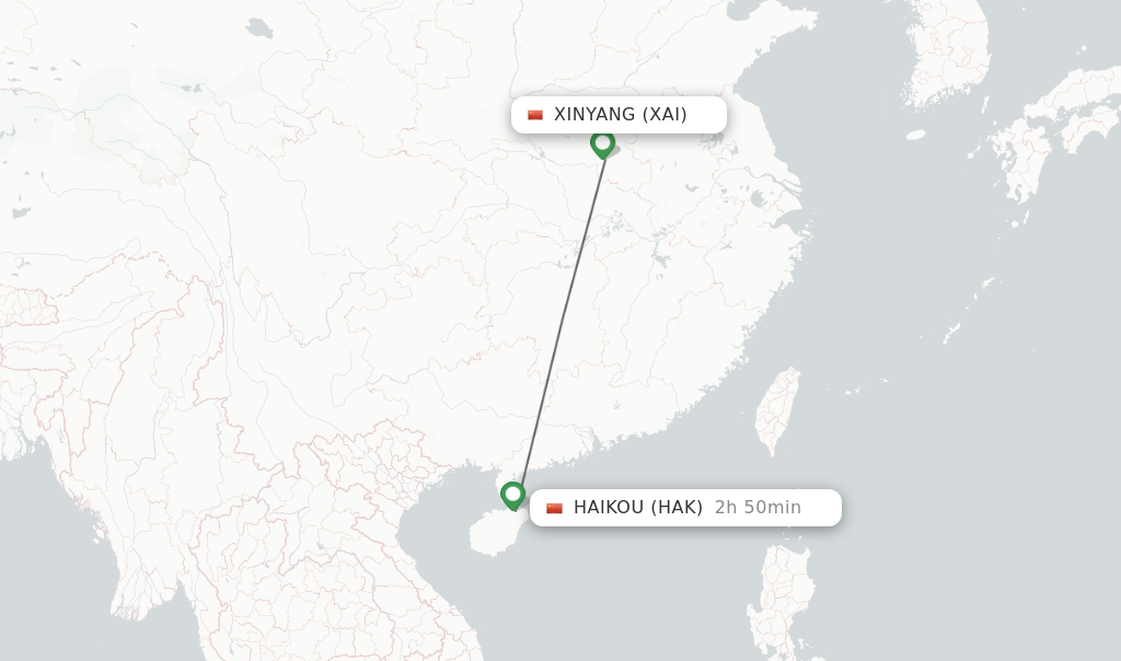 Flights from Xinyang to Haikou route map