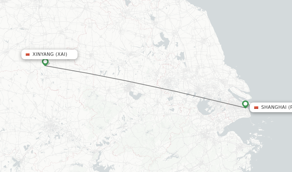 Flights from Xinyang to Shanghai route map