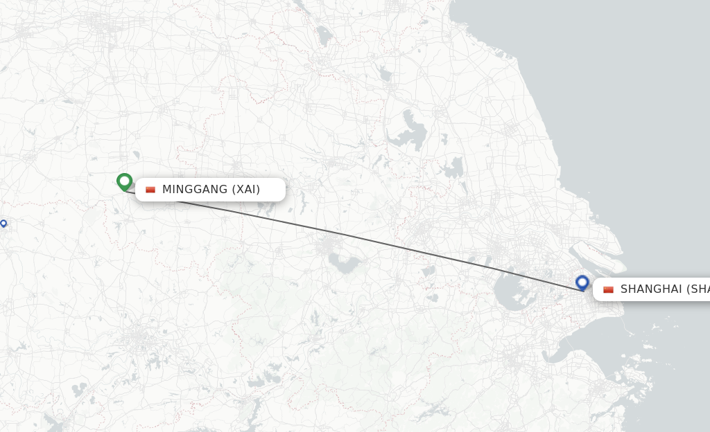 Flights from Xinyang to Shanghai route map