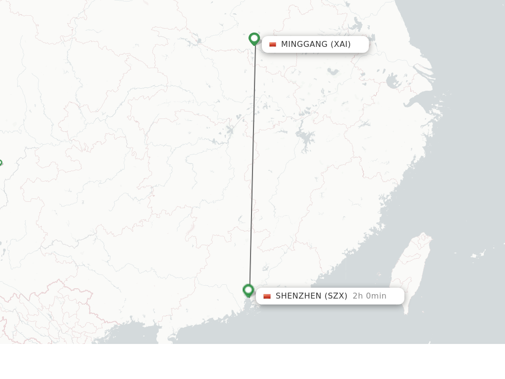 Flights from Xinyang to Shenzhen route map