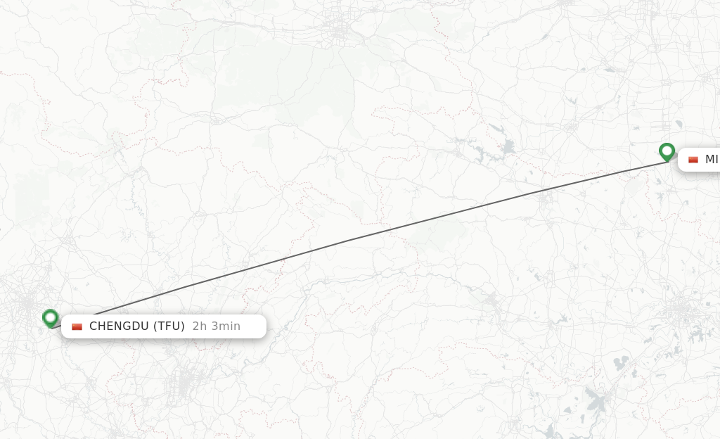 Flights from Xinyang to Chengdu route map