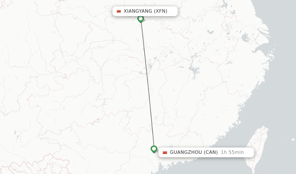 Flights from Xiangyang to Guangzhou route map
