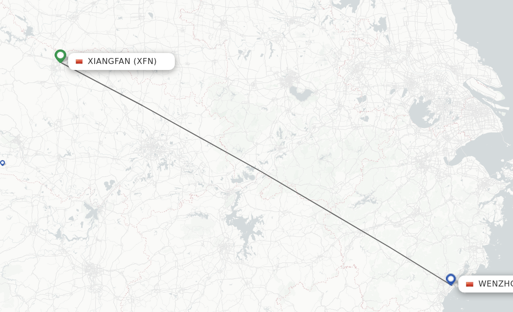 Flights from Xiangyang to Wenzhou route map