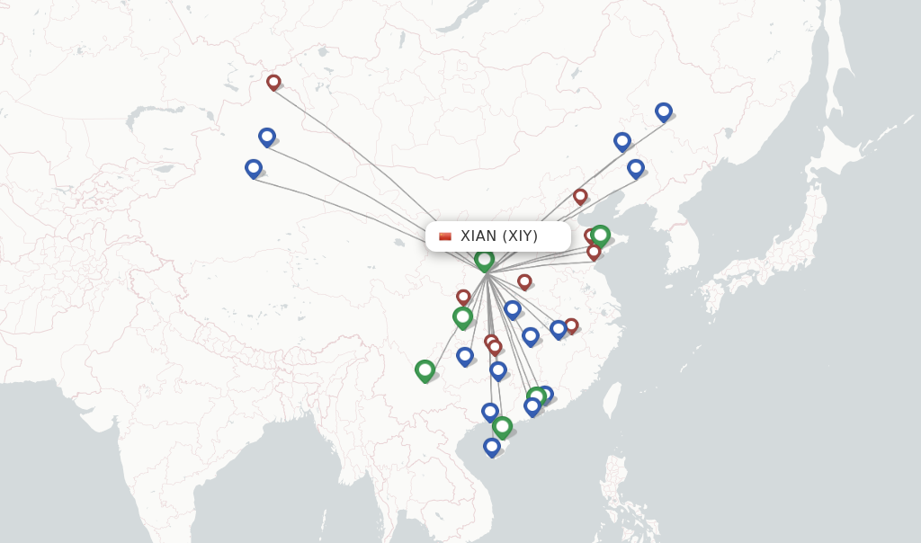 Route map with flights from Xian with Air Changan