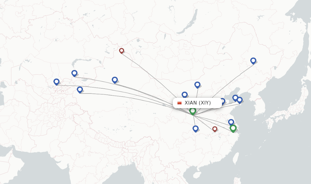 Route map with flights from Xian with Loong Air