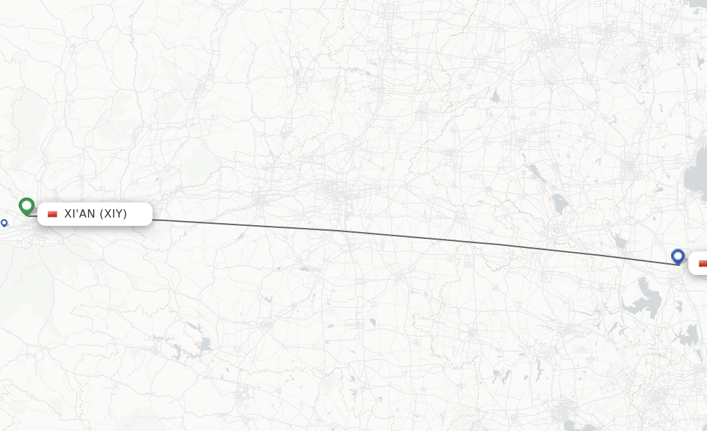 Flights from Xian to Huai'an route map