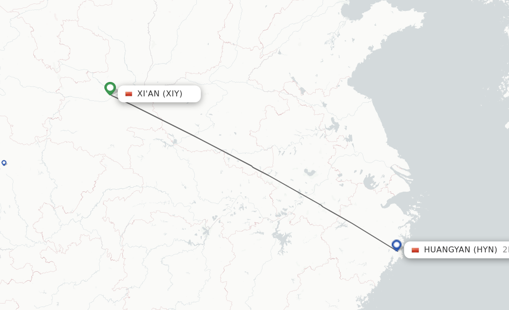 Flights from Xian to Taizhou route map