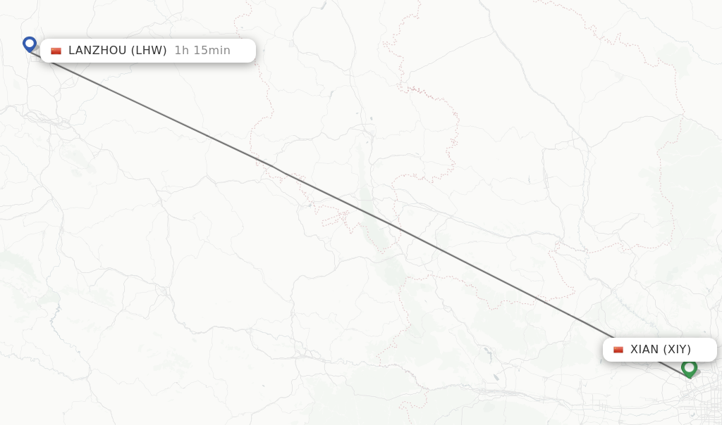 Flights from Xian to Lanzhou route map