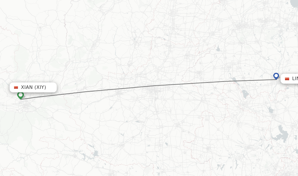 Flights from Xian to Linyi route map