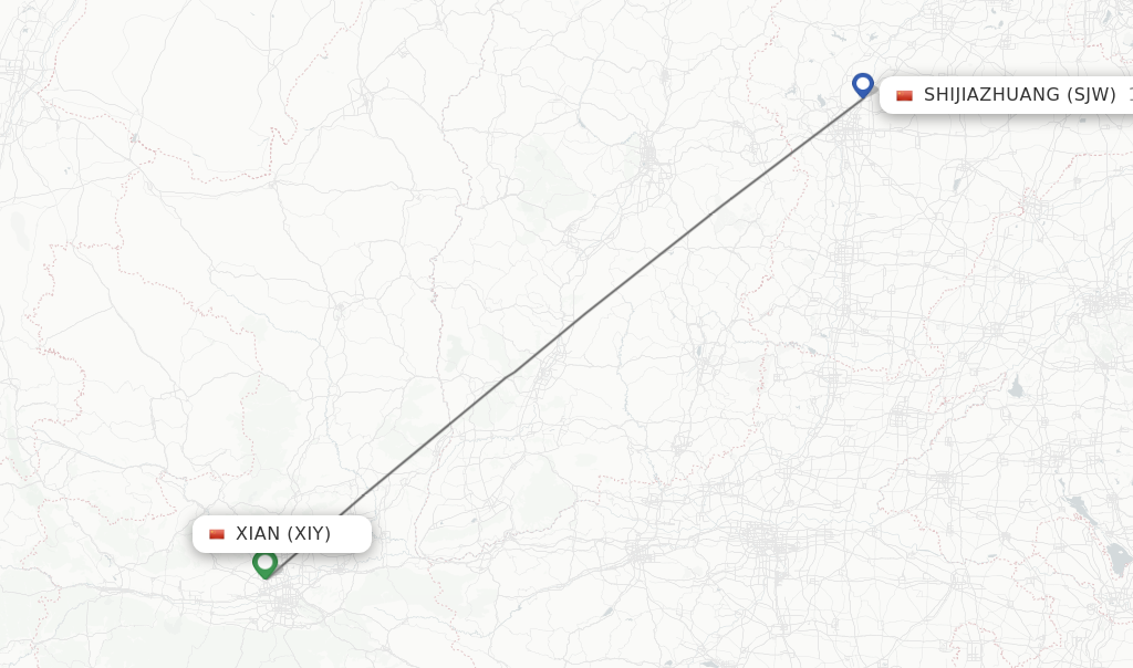 Flights from Xian to Shijiazhuang route map