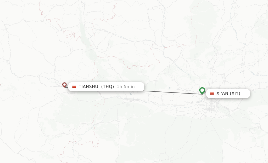 Flights from Xian to Tianshui route map