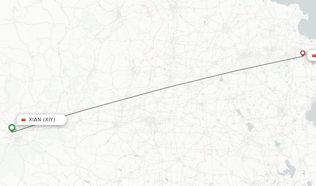 Flights from Xian to Weifang route map
