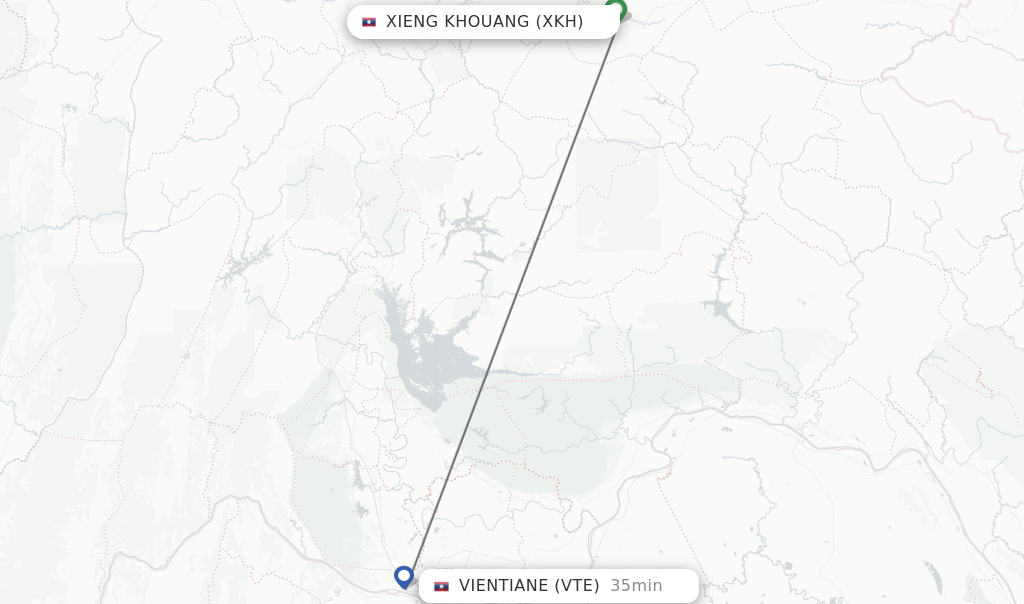 Flights from Xieng Khouang to Vientiane route map
