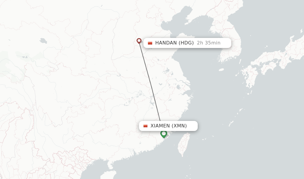 Flights from Xiamen to Handan route map