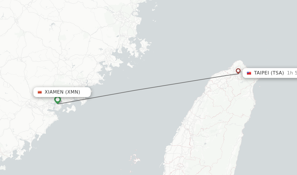 Flights from Xiamen to Taipei route map