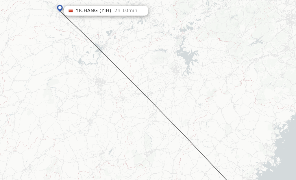 Flights from Xiamen to Yichang route map