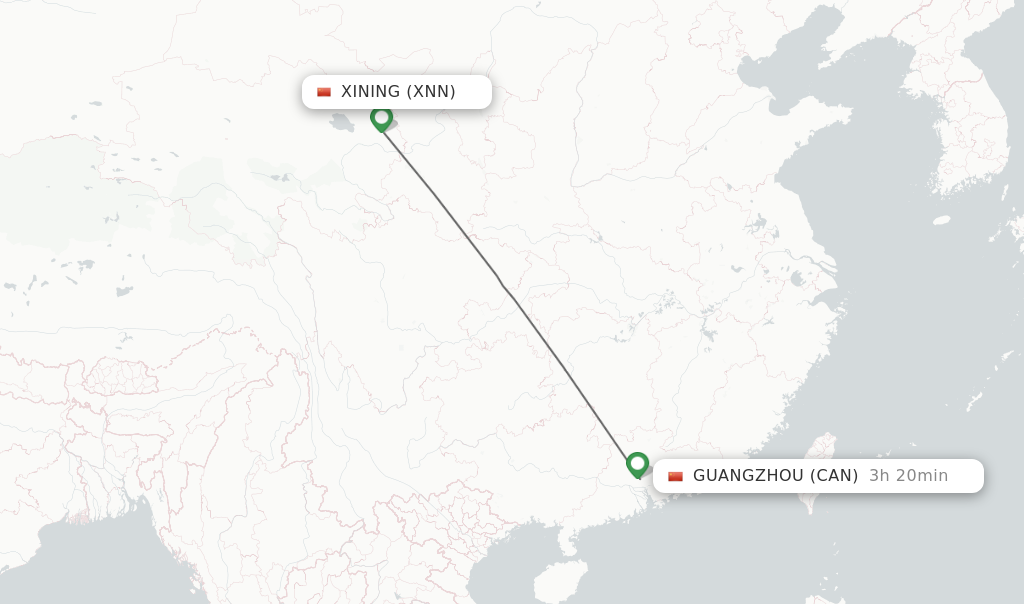 Flights from Xining to Guangzhou route map