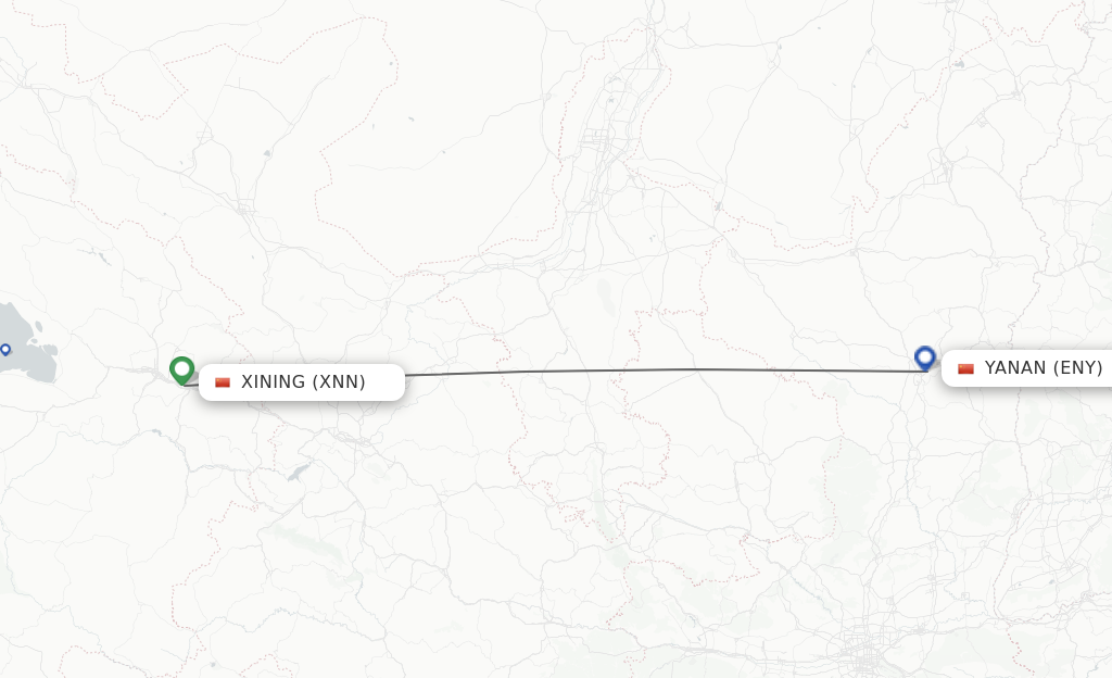 Flights from Xining to Yan'an route map