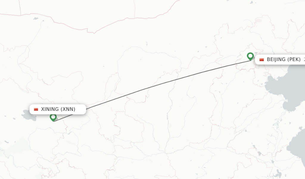 Flights from Xining to Beijing route map