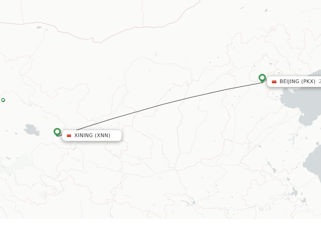 Flights from Xining to Beijing route map