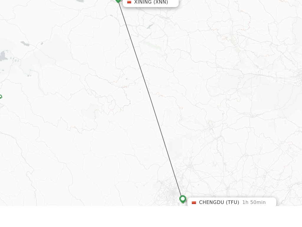 Flights from Xining to Chengdu route map