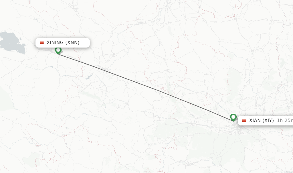 Flights from Xining to Xian route map