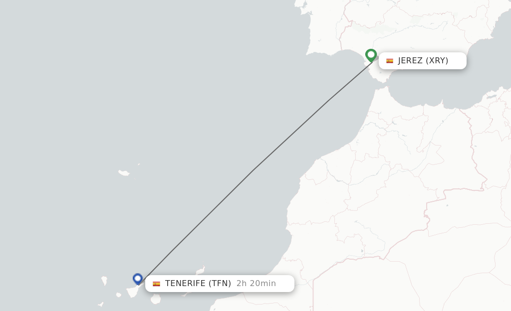 Flights from Jerez De La Frontera to Tenerife route map