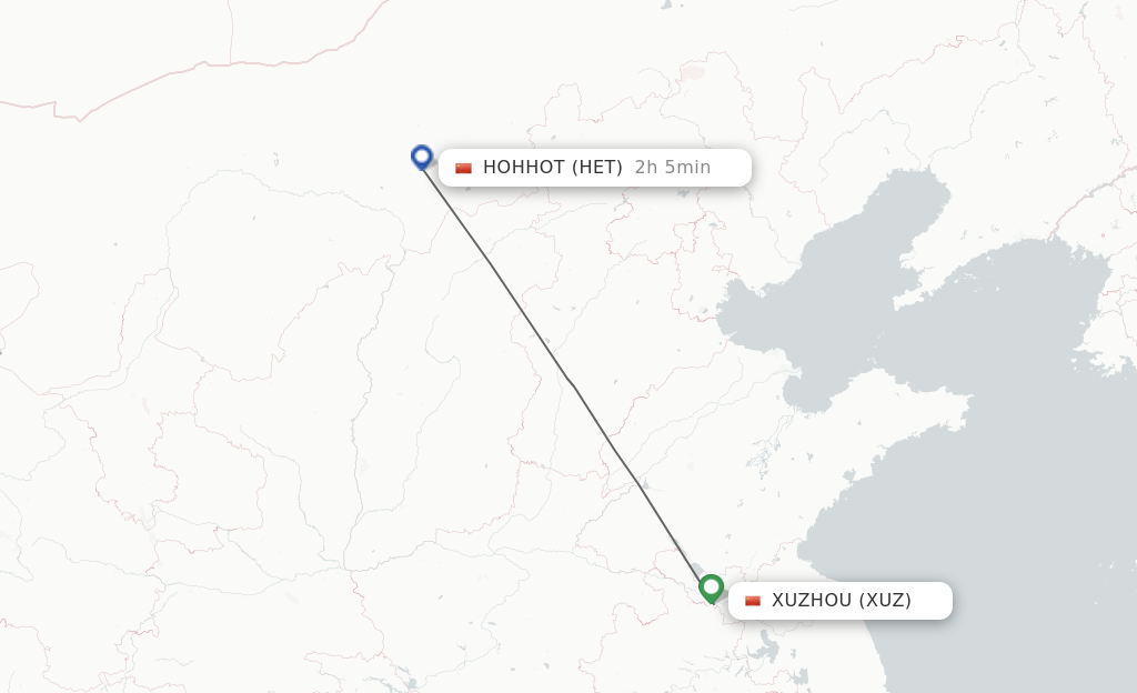 Flights from Xuzhou to Hohhot route map