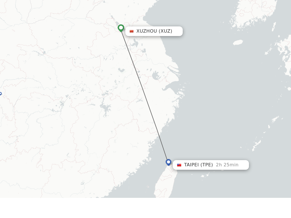 Flights from Xuzhou to Taipei route map