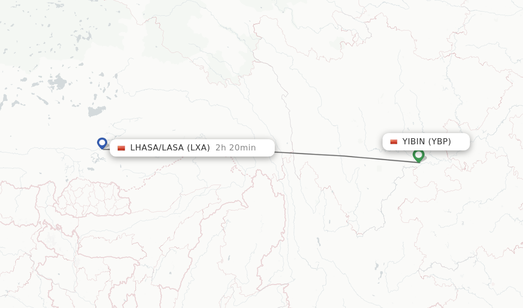 Flights from Yibin to Lhasa/Lasa route map