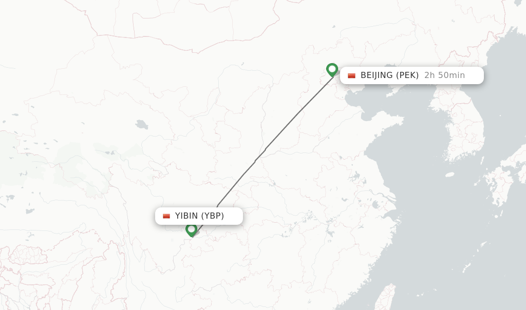 Flights from Yibin to Beijing route map