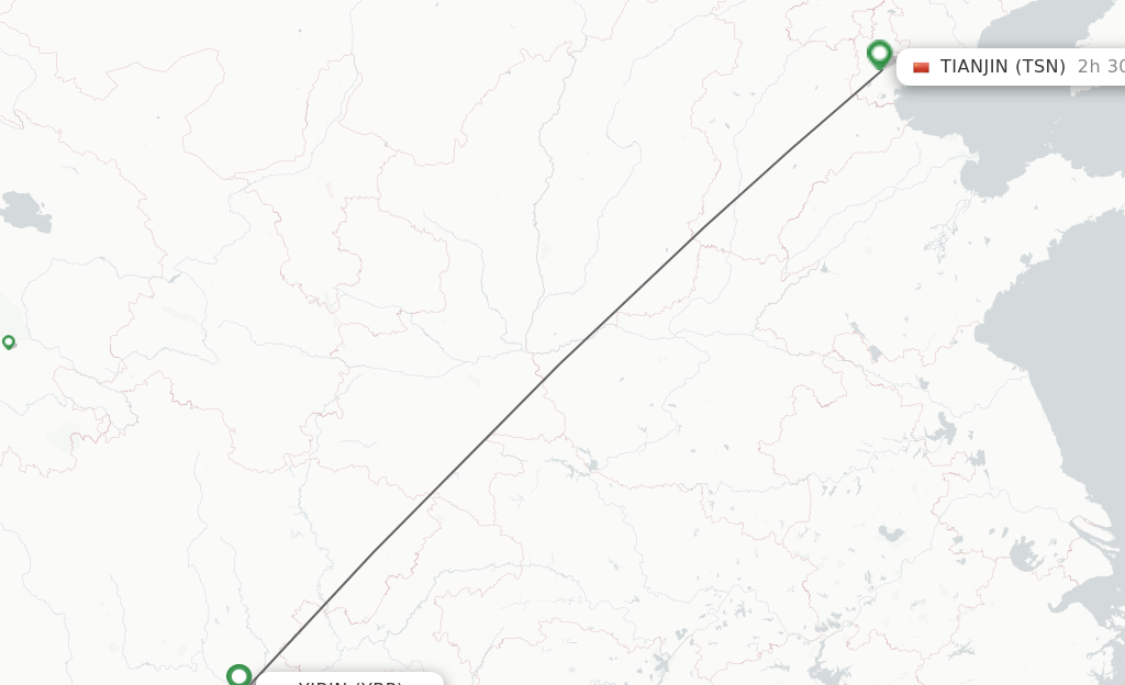 Flights from Yibin to Tianjin route map
