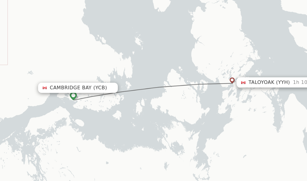 Flights from Cambridge Bay to Taloyoak route map