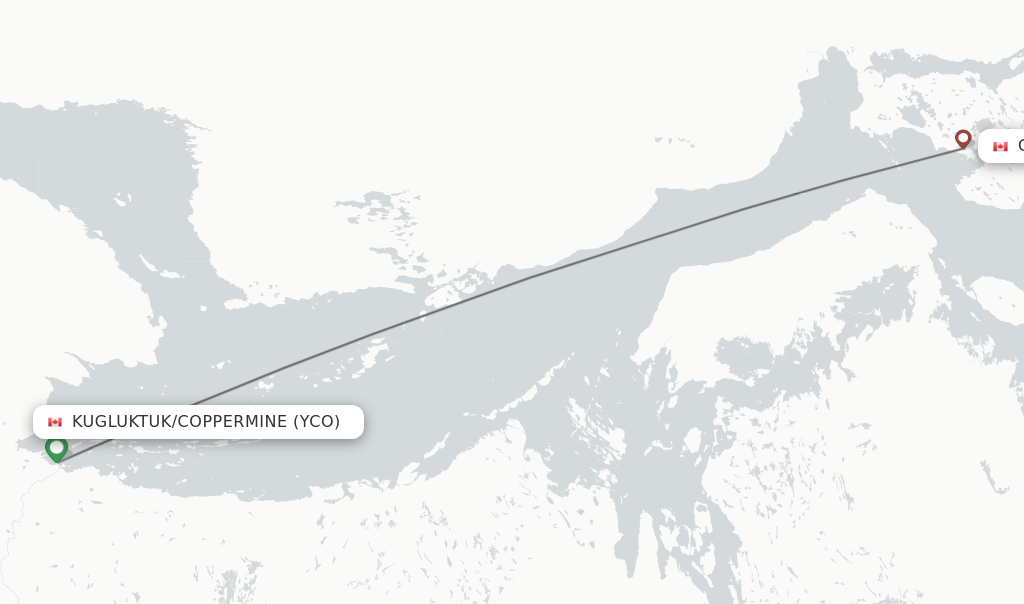 Flights from Kugluktuk/Coppermine to Cambridge Bay route map